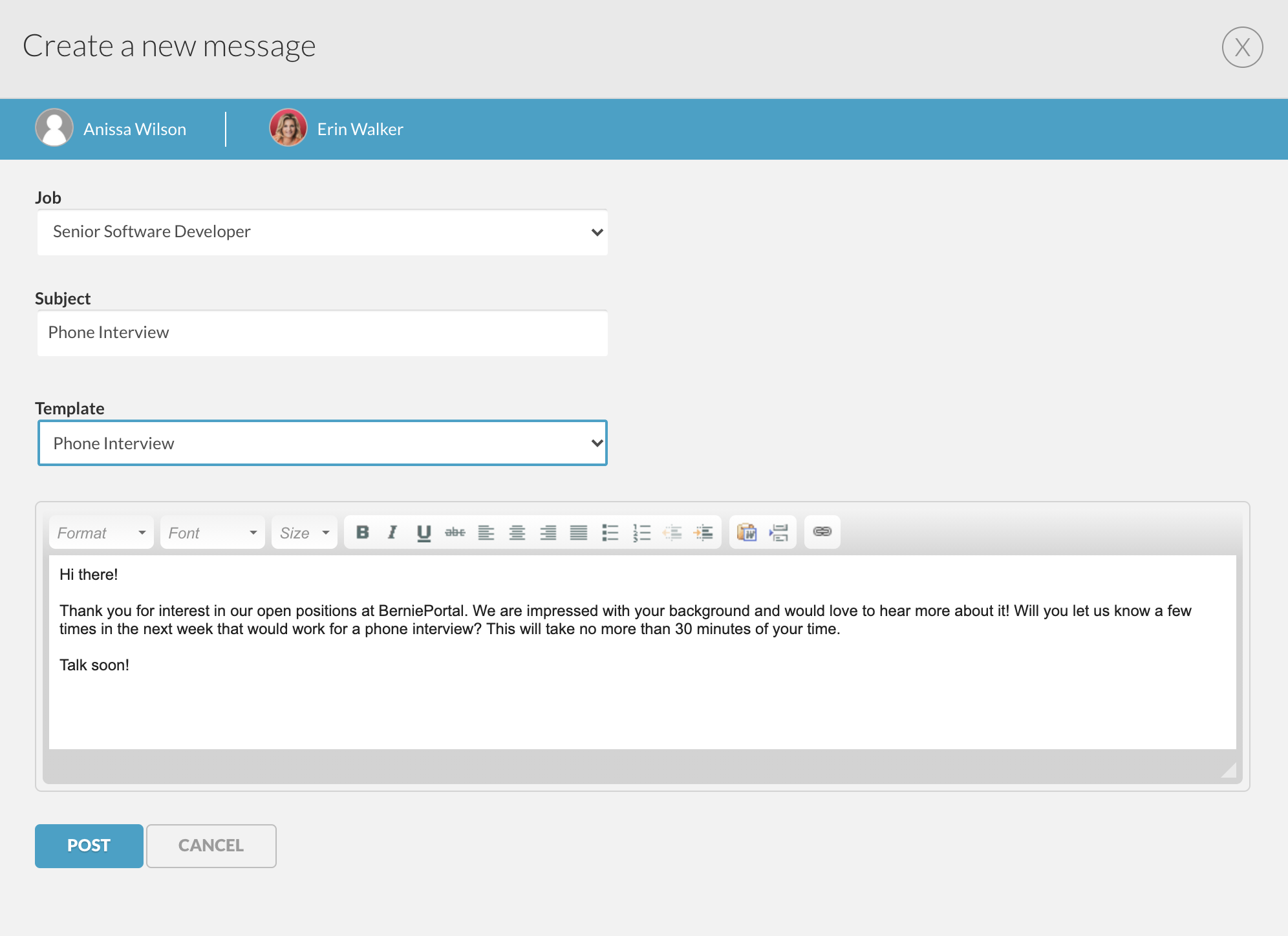 Applicant Tracking Messaging Candidates